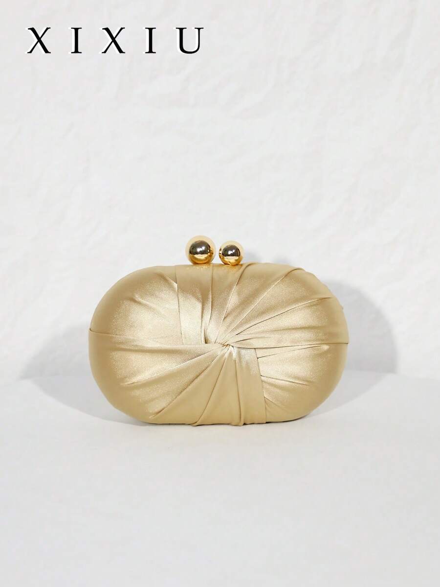 小众高端褶皱手拿包，法式风格，精致百搭，是约会和派对的完美之选，女士单肩包。 - 金色 - 查看 1