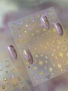 星星與月亮 Y2K 1片熱燙印 5D 浮雕自黏式 DIY 美甲貼紙 - 適合女孩與女性美甲用品及配件 - 秋冬聖誕節、齋戒月美甲，適用於居家美甲沙龍，美甲貼紙裝飾指甲，創造精緻美甲，美甲貼紙裝飾指甲與指尖，詮釋美甲藝術，裝飾指甲，美化指尖，美甲貼紙創造獨特美甲 - 彩色 - 查看 3