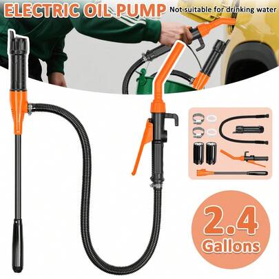 1pc 2.4 Gallons Battery-Powered Portable Fuel Transfer Pump, High Efficiency Electric Pump For Gasoline, Fuel Oil, Water, Oil - Multi-Purpose, Electric Oil Pump - Orange, Manual Flow Control Nozzle (Battery Not Included)
