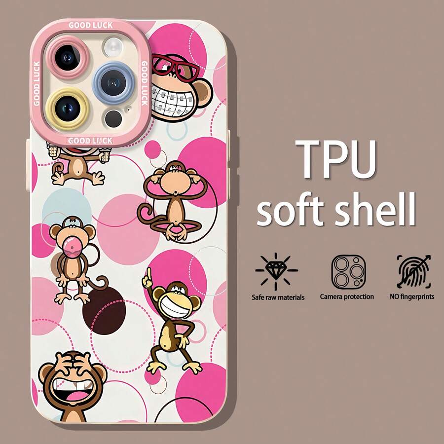 Fondo con temática de monos de dibujos animados en tonos rosa y marrón.funda de teléfono Fundas compatibles con ,Apple,VIVO,OPPO,,, y Honor.Fabricadas en silicona TPU,ofrecen protección contra golpes y caídas. - Blanco - Ver 1