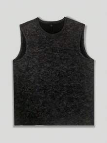 Camiseta de tirantes de hombre de unicolor minimalista y vintage, con cuello redondo, estilo casual de calle y versátil - Negro - Ver 4