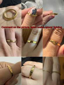 1 anillo de alfabeto de acero inoxidable dorado de moda Simple de estilo europeo y americano para hombres y mujeres, uso diario - Amarillo Oro - Ver 12