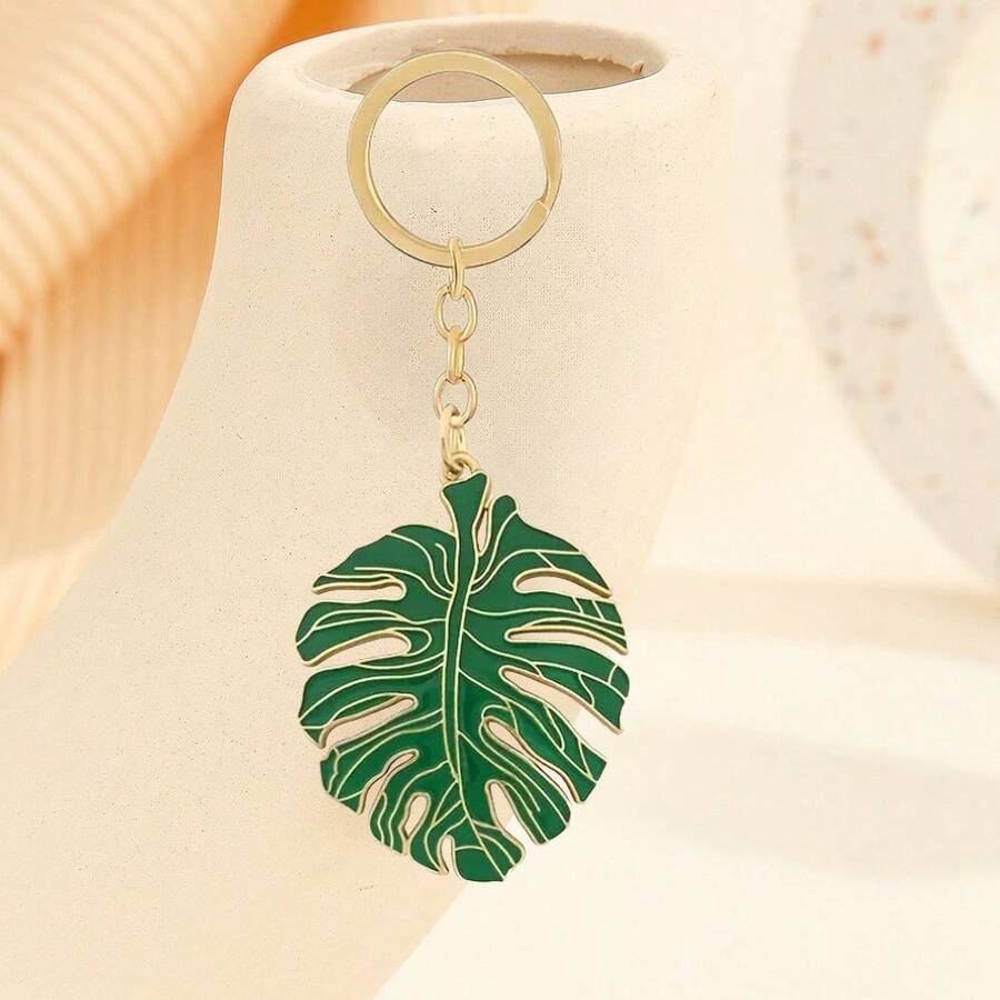 Fashionable Artificial Monstera Leaf Keychain, Tropical Green Plant Shaped Monstera Leaf Keychain, Backpack Charm, Unisex - Multicolor - View 1