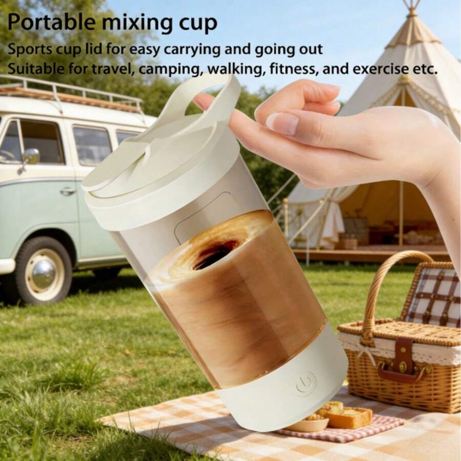 Portable Rechargeable Electric Mixing Cup, Featuring Innovative Rotary Mixing Design To Easily Blend Various Beverages Including Protein Powder, Coffee And Meal Replacement Shakes. Low-Voltage Design, Specially Designed For Outdoor Travel, Camping And Picnics. - White - View 1