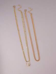 3 st eleganta guldfärgade kubiska zirkonia-halsband med hjärtformade hängen, lämpliga för kvinnors vardag, dejt, fest, lager-på-lager-halsband - Gult guld - Visa 3