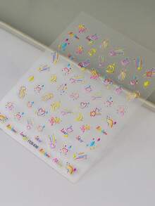 1 pieza Lindo adhesivo para uñas con relieve suave, adhesivo para uñas autoadhesivo con diseño de taza, decoración de arte de uñas de dibujos animados DIY, pegatinas de dibujos animados - Multicolor - Ver 5