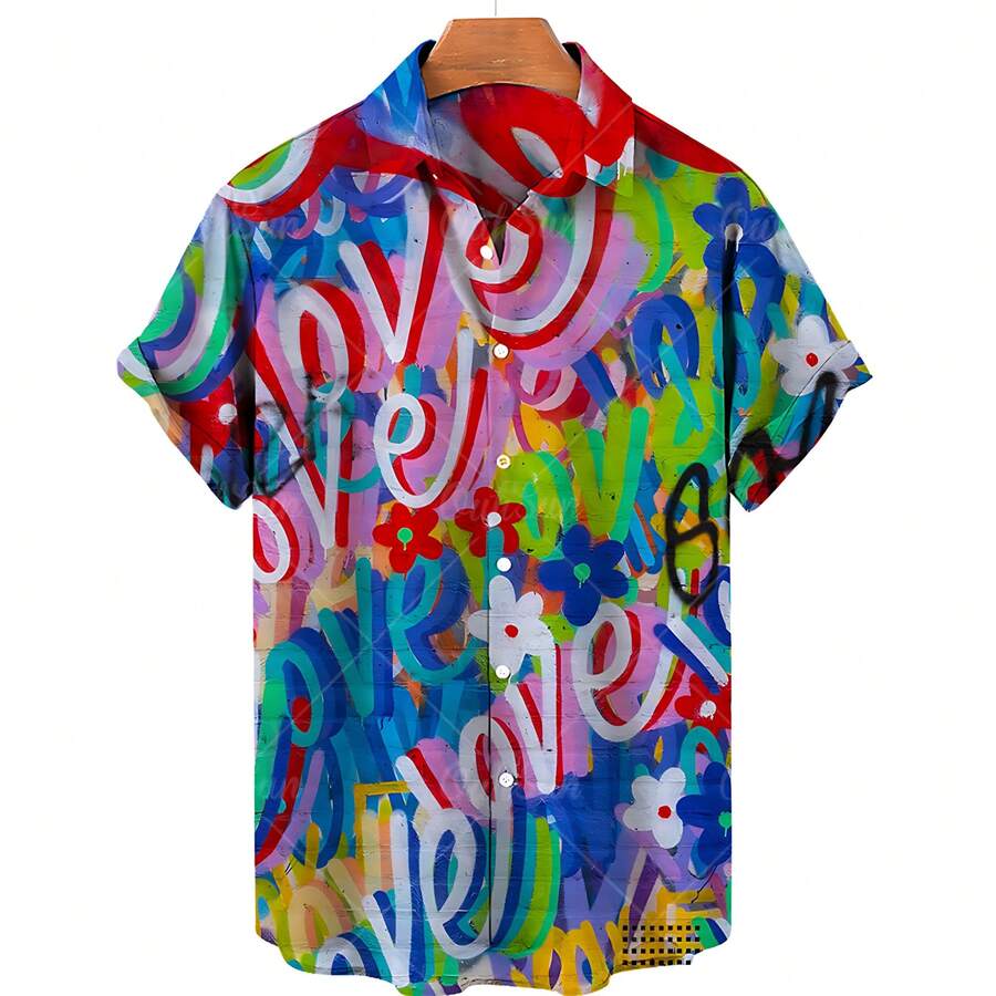 Abstract And Colorful Patterns Symbolize Creative Energy And Happy Emotions. 3D Printed Casual Short Sleeved Button Men's Shirt For Summer Fashion - A508D-AL24366 - 查看 1