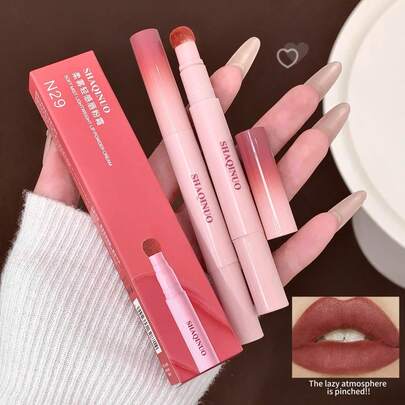 Set Of 2 SHAQINUO~Soft Mist Light Feeling Lip Powder Frost Soft Mist Matte Matte Surface Lip Glaze Pseudo Natural Color Low Saturation Whitening Low Price Lip Mud
