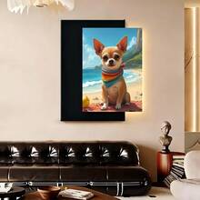Con marco 1 Pieza de Cuadro de Chihuahua Pintado a Mano - Arte de Pared en Lienzo con Marco de Madera, Impresión de Raza Chihuahua Adecuada para Decoración Interior/Exterior - Regalo para Amantes de Mascotas Listo para Colgar en Sala, Dormitorio, Cocina - Estilo de Impresión Pintada a Mano,Disponible en tamaños de 20.83 x 30.99 cm o 30.99 x 46.23 cm - Enmarcado - Ver 1