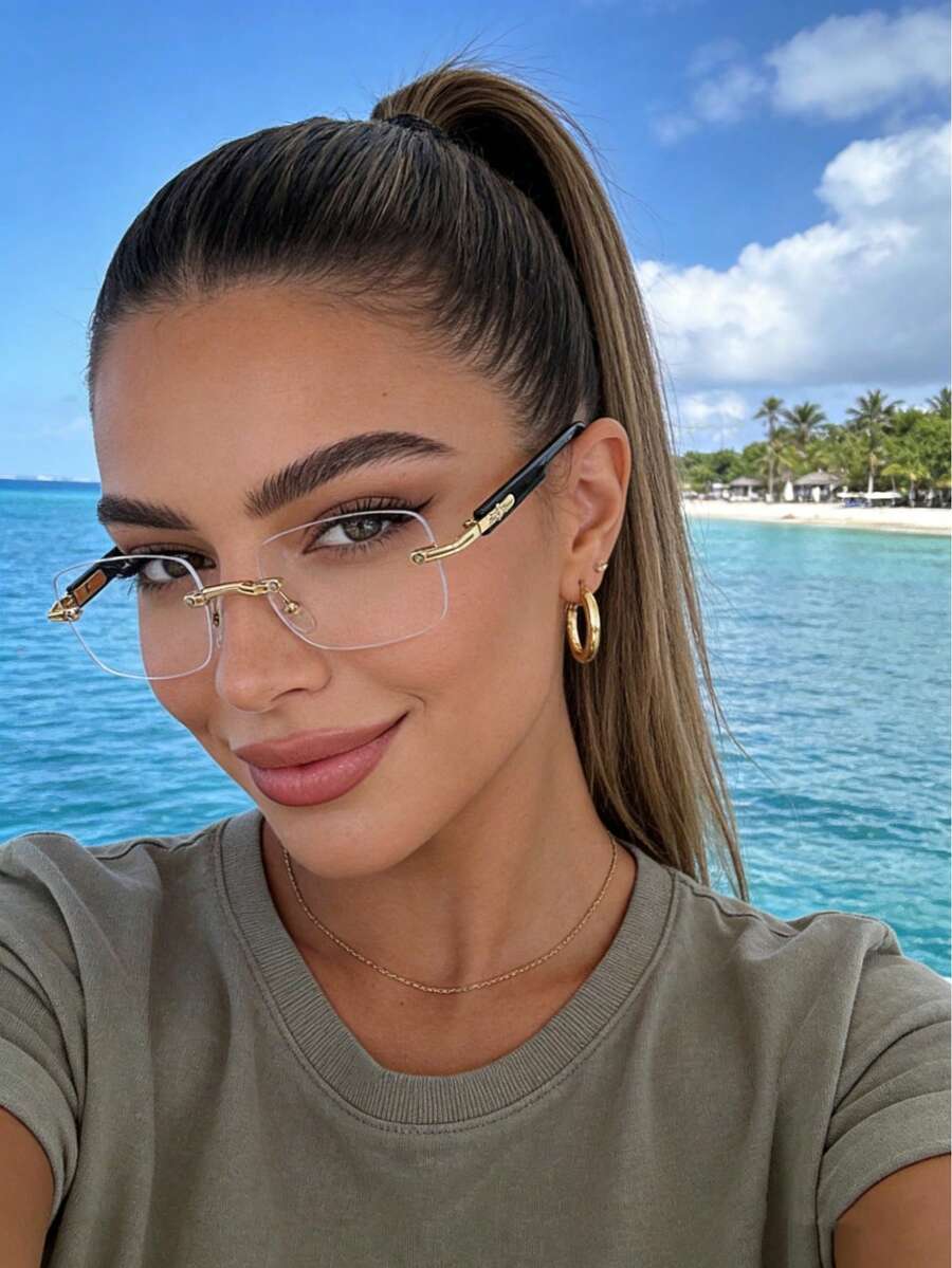 1 Pair Frameless Rectangular Classic Versatile Elegant Charm Refined Rimless Glasses, Suitable For Women's Daily Wear - Clear - View 1