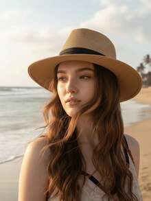 1pc Black Foldable Panama Hat, Beach Hat,Summer - A - View 5