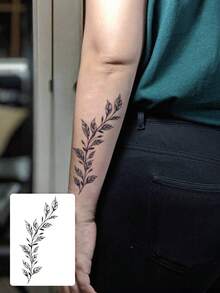 1pc 7-14 Days Lasting Herbal Temporary Tattoo Sticker, Minimalist Abstract Leaf Branch Design For Hand/Arm, Waterproof Tattoo Sticker Suitable For Men - Black - View 1