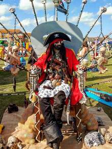 Bộ 2 món: Mũ cướp biển Halloween + Mặt nạ cướp biển - Mũ hóa trang thuyền trưởng in hình đầu lâu, phụ kiện cướp biển, mũ dự tiệc, mũ hóa trang, mũ thuyền trưởng hài hước, quà tặng Valentine. - Nhiều màu - Xem 6