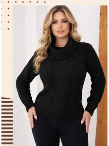 Turtleneck Knit Blouse - Black - View 4