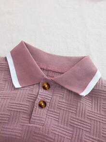 2pcs/Set Infant Boys' Jacquard Polo Shirt And Casual Shorts, Summer - Mauve Purple - View 3