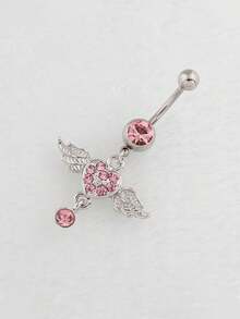 1pc Heart Angel Wings Navel Ring, European And American Fashion Belly Button Piercing - Silver - View 2