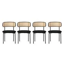 Set Of 4 Velvet Dining Chairs, Modern And Minimalist Style, With Four Metal Support Legs. Black Rattan Living Room And Bedroom Chairs. - Black - View 12