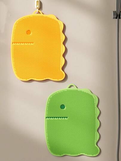 1ชิ้น/แผ่นขัดเท้าซิลิโคนรูปไดโนเสาร์น่ารัก - แผ่นรองอาบน้ำกันลื่นพร้อมขนแปรงขัดผิว, ดีไซน์ถ้วยดูด, เหมาะสำหรับการทำความสะอาดเท้าและเวลาอาบน้ำในห้องอาบน้ำและอ่างอาบน้ำ