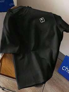 Camiseta casual de manga corta y cuello redondo con estampado de verano para hombres, camiseta de streetwear de verano, camiseta de hombro caído, regalos para novio, vuelta al cole, camisetas gráficas - Negro - Ver 5