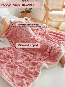 1pc Polyester Sherpa Reversible Blanket, Solid Color Wavy Pattern Double-Layer Blanket, Suitable For All Seasons, Warm & Soft, Minimalist Stylish Bed Throw, Applicable For Bedroom, Sofa, Office, Sofa Bed, Available In Dark Grey, Coffee Brown, Pink, Green, Lightweight Polyester Breathable Thin AC Blanket - Pink - View 7