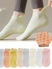 3/6/10 Pairs Colorful Women's Yoga Socks, With Silicone Non-Slip Design And Comfortable Elastic Drawstring, These Short Yoga Dance Socks Are Solid Color Style, Perfect For Sports, Ballet And Yoga - Multicolor - View 5