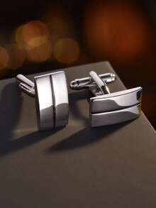 1 đôi khuy măng sét vuông bằng đồng tối giản dành cho nam giới - Bạc - Xem 4