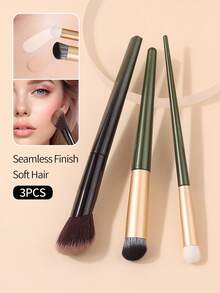 3Pcs Soft Face Makeup Brushes Set For Blush, Concealer & Foundation - Dark Green - View 4