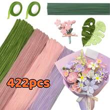 Bộ dụng cụ làm hoa thủ công gồm 221/422 que làm sạch ống, 4 màu thân nhung kèm băng dính hoa và dây thép, bộ dụng cụ tự làm bó hoa cho người mới bắt đầu, dự án nghệ thuật thủ công dễ làm kèm video hướng dẫn. - 422 chiếc (4 màu) - Xem 17
