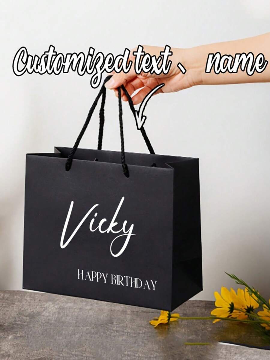 Customizable Gift Bags With Text And Names, Reusable Small To Medium Size Paper Bags, Suitable For Birthday Parties, Weddings, Parties, Fashionable Personalized Unique, Applicable For Anniversary, Birthday, Daily Wear, Wedding, Graduation, Prom, Party, School Supplies, Back To School, Office, School, Classroom, Teacher Gifts, College, Coworkers, Dorm, Teachers - Multicolor - View 1