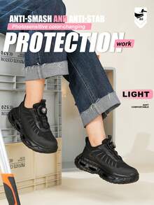 Women's Safety Shoes, Anti-Pressure, Anti-Smash, Anti-Slip, Steel Toe, Work Shoes, Industrial Construction Protective Shoes, Comfortable Breathable, Rotary Button, Protective Shoes, Black & Red, All Season - Black - View 5