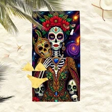 1条星空骷髅女王沙滩巾，超柔软超大沙滩毯，超强吸水浴巾，适合旅行、游泳池、潜水、冲浪、瑜伽、露营，多种尺寸可选，沙滩、泳池、旅行、露营、瑜伽必备用品 - 骷髏人星空 - 查看 7