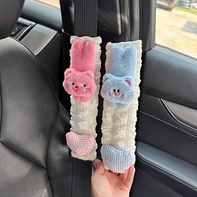 Cute Cat Car Safety Belt Shoulder Pad, Soft Lining Vehicle Seat Belt Protector Cover, Adjustable For Stability And Anti-Slip