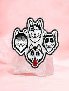 1 chiếc ghim cài áo hình hoạt hình ban nhạc rock Husky ngộ nghĩnh màu đen trắng với bốn đầu chó, chất liệu kim loại, thích hợp để cài áo khoác hoặc ve áo làm quà tặng trang sức cho người hâm mộ và bạn bè. - Đen và trắng - Xem 3