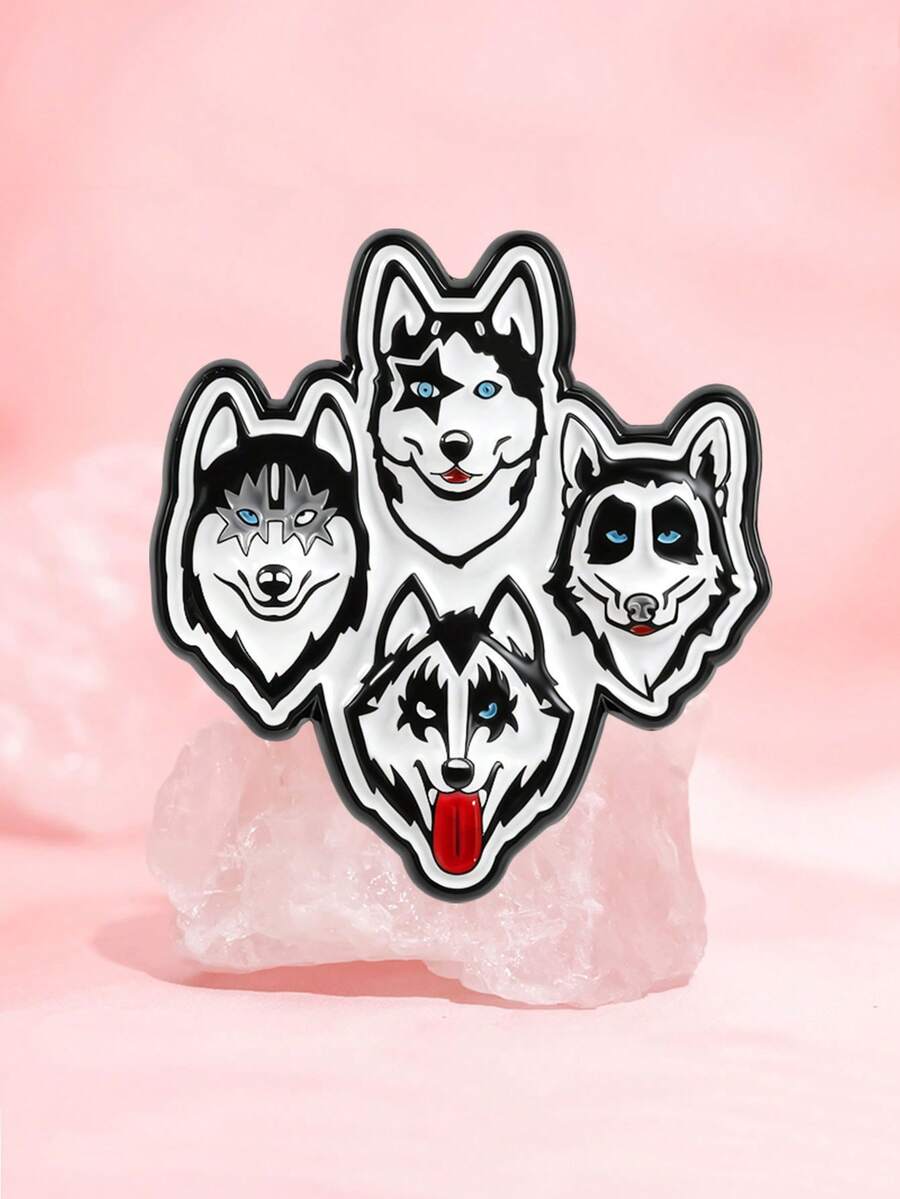 1 chiếc ghim cài áo hình hoạt hình ban nhạc rock Husky ngộ nghĩnh màu đen trắng với bốn đầu chó, chất liệu kim loại, thích hợp để cài áo khoác hoặc ve áo làm quà tặng trang sức cho người hâm mộ và bạn bè.