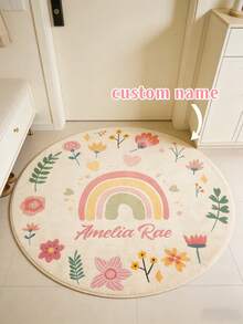 1pc Customized Round Rainbow Flower Carpet Print Your Name Faux Wool Material For Home Decor Living Room Bedroom Kids Room Sofa Bed - Multicolor - View 2