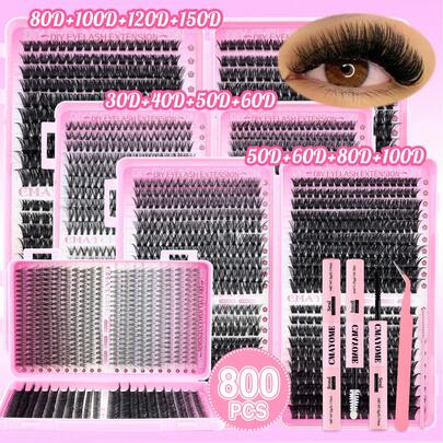 Bộ 800/740/720 sợi mi giả, nhiều độ dày khác nhau (10D đến 150D), dáng D-Curl, chiều dài mỗi sợi 8-16mm, siêu nhẹ, mềm mại, bền lâu. Bộ mi giả tự làm, mi nối 3D dày dặn, mi bông xốp, bao gồm nhíp, keo dán mi và cọ chải mi. Phiên bản đặc biệt 2026, được thiết kế để tạo vẻ ngoài trang điểm tự nhiên.