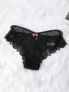 1 chiếc quần lót ren gợi cảm dành cho nữ, đồ lót nữ, quần lót kiểu briefs có nơ. - màu đen - Xem 3