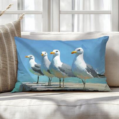 1pc Summer Seagull Decorative Pillow Cover, Single-Sided Printed Peach Velvet, 30*50cm/40*60cm Cushion Cover Suitable For Room Decor, Modern Sofa Living Room Decor, Party Decoration, Gift