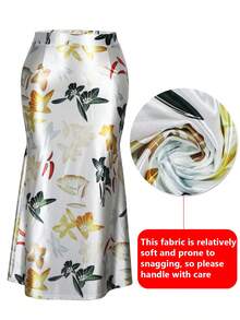 大码女式印花A字裙，优雅半身裙，适合派对、通勤等各种场合，春假必备 - 白色 - 查看 3