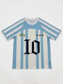 Hanorac bărbătesc cu dungi albastre și albe, tricou cu mânecă raglan cu model retro numărul 10, top imprimat în stil Blokecore cool, tricou sport casual modern, stil stradal, lejer, de vară, cu uscare rapidă - Bleu - Vizualizare 3