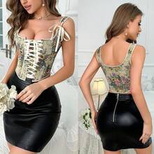 Women's Vintage Floral Corset Top Renaissance Camisole Gothic Overbust Bustier Shapewear - Green - View 4