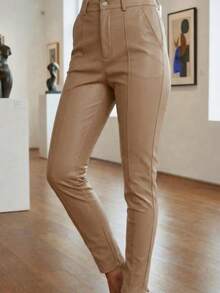 POP WEAR REF PK0912 LEATHER PANTS WITH A CENTRAL LINE DESIGN THAT SLIMS THE SILHOUETTE - Brown - View 3