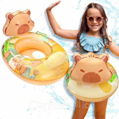 Inflabe Salvavidas Infantil Capibara Dona Infbale De Animalito Para Albercas Y Playa Con Agarraderas Y Soporte Asiento Para Bebés Volante Y Bocina Grupo Carnavallia
