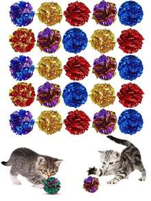 10个/包和5个/包随机颜色猫玩具，可咀嚼和拍打的轻质沙沙球，创意道具玩具，保持宠物活跃，可用作节日装饰，适合室内家居使用 - 彩色 - 查看 1