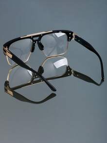 新款复古金属方形双梁男女通用透明镜片眼镜，休闲简约朋克风时尚眼镜，适合日常佩戴 - 彩色 - 查看 4