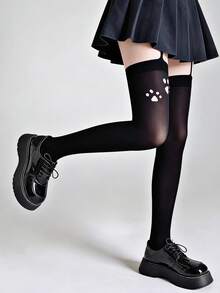 A Black Harajuku Style Y2k Lolita Cute Cat Paw Suspender Pantyhose Suitable For Any Occasion Such As Parties, Dates, Vacations, Etc - Black - View 5