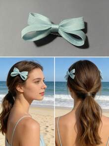 1 pieza Clip para el cabello de estilo coreano con lazo, de unicolor y lindo, de poliéster, fresco y dulce para el flequillo de niñas, para todas las estaciones - Multicolor - Ver 5