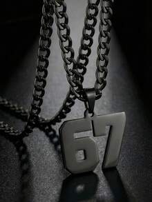 1pc European And American Punk Hip-Hop Baseball Football Arabic Numeral 67 Pendant Necklace, Exaggerated Sweater Chain Gold Necklace, Suitable For Boys Girls Children Football Enthusiasts, Fashionable Sports Style Street Outdoor Party Vacation Back To School Daily Wear Accessory - Multicolor - View 6