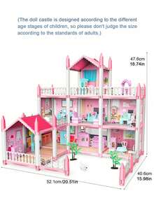 Juego de casa de muñecas con 4/5/7/9/11/14 habitaciones con muebles y accesorios, ensamblaje DIY de castillo de princesa para niños, regalo de cumpleaños para niños de 5/6/7/8/9+ años - Rosa - Ver 10