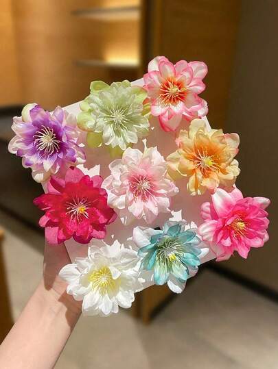 1/9 Pcs Flower Hair Clips For Women Girls,Colorful Large Artificial Floral Hair Barrettes, Hawaiian Tropical Beach Hair Accessories,Bohemian Headpiece For Summer Vacation Wedding Luau Party Pinzas Para El Cabello Beach Accessories For Women